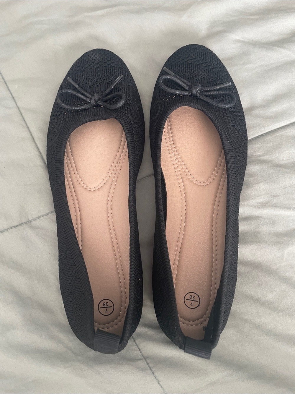 Black Knit Ballet Flats with Bow - Women's Slip-On Comfort